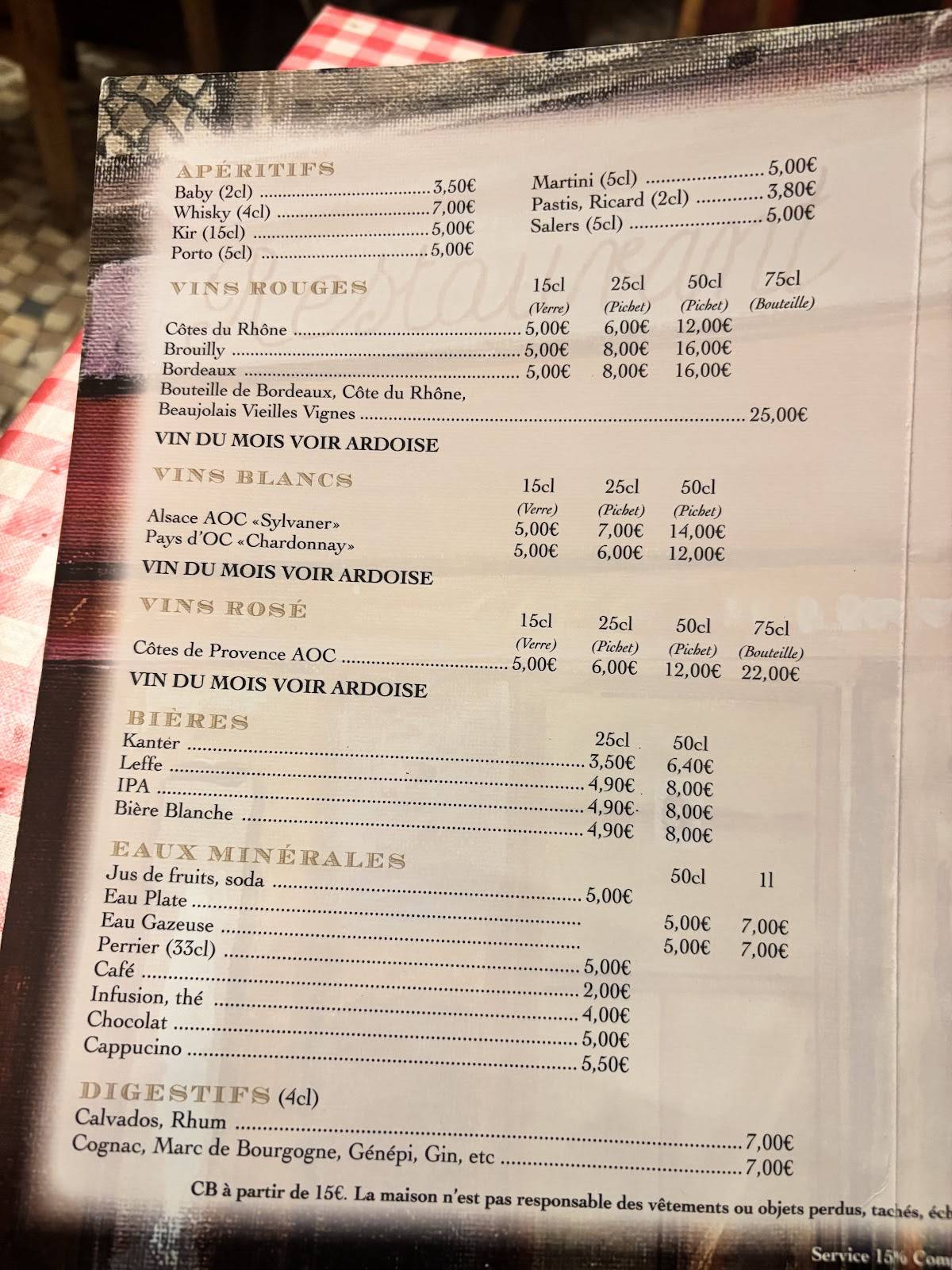 Menu de Chez Léon