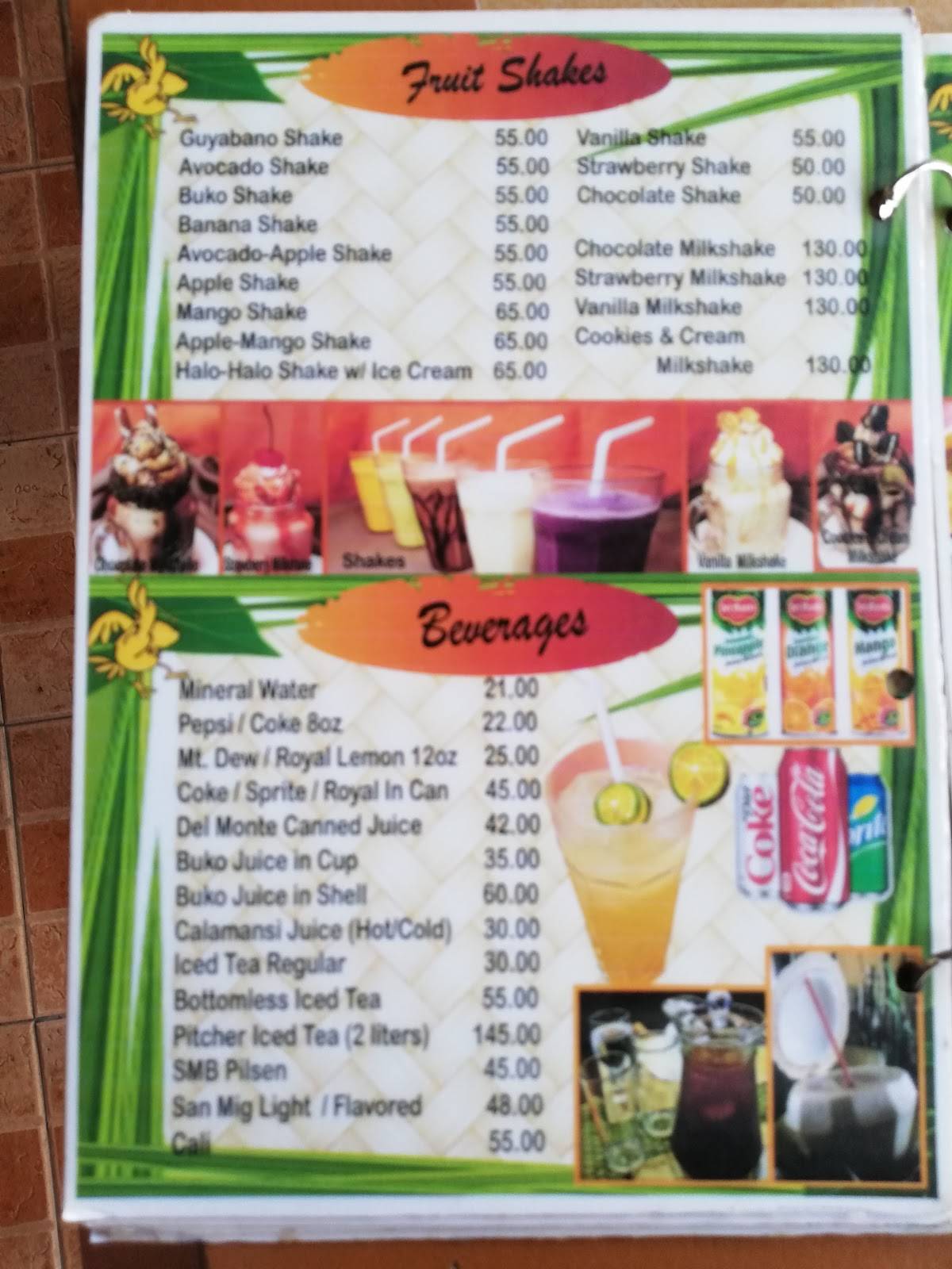 Menu at chicken ati atihan restaurant dipolog city corner aguilar