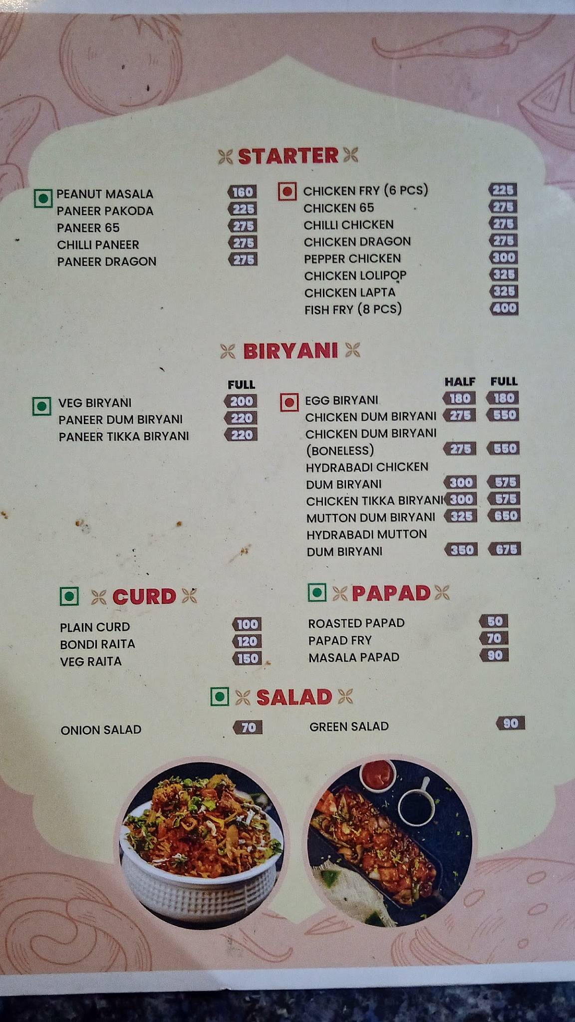 Chicken kukduku menu