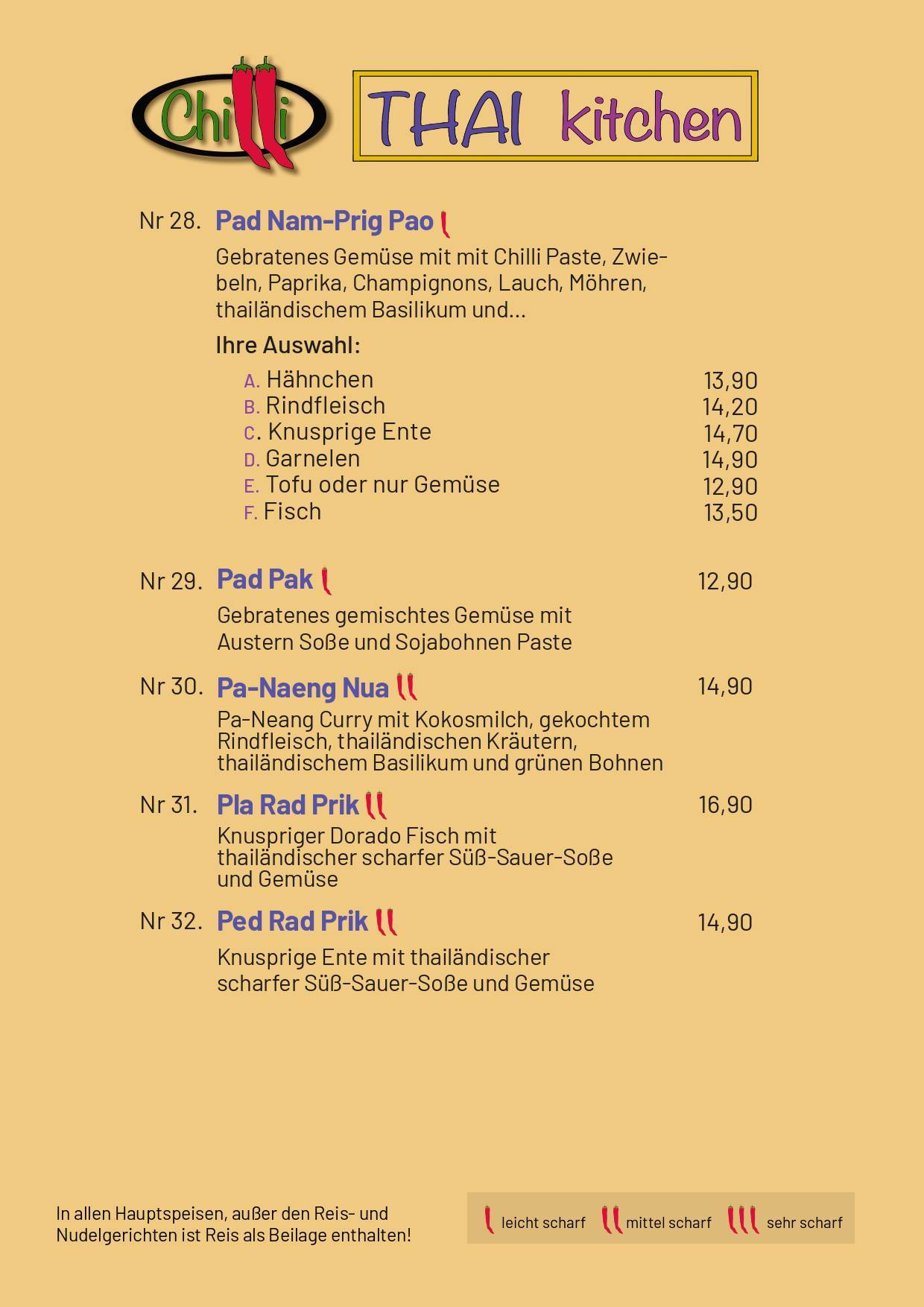 Speisekarte von Chilli Thai Kitchen restaurant, Leverkusen