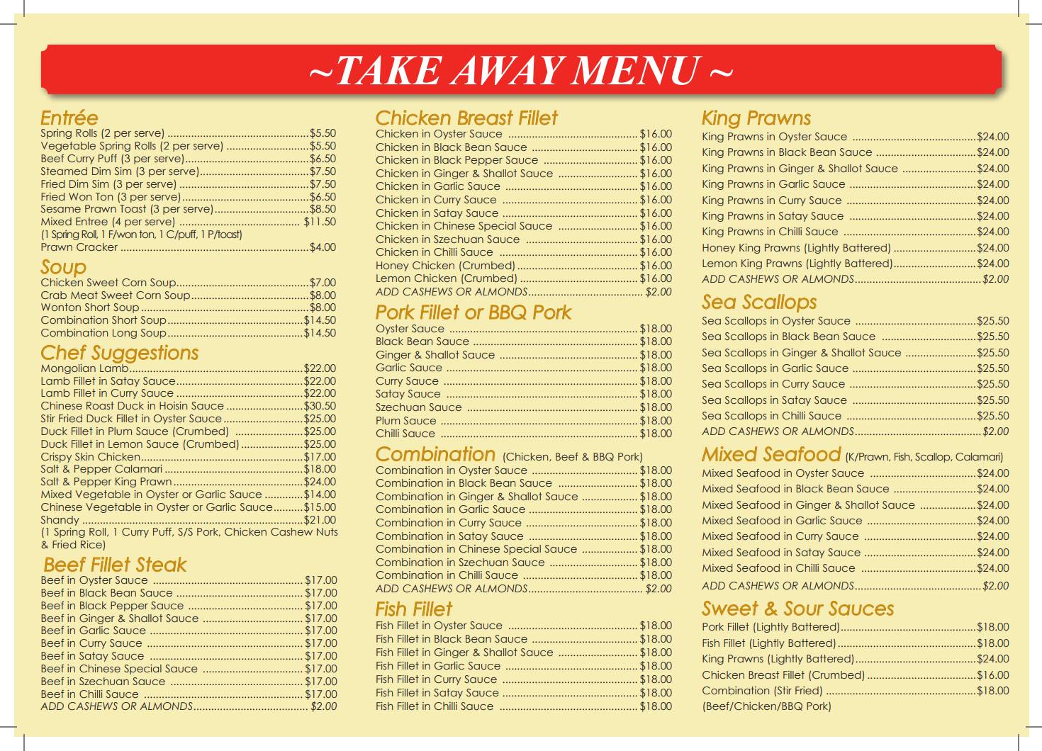 Menu at China Flute Asian Restaurant, Wurtulla