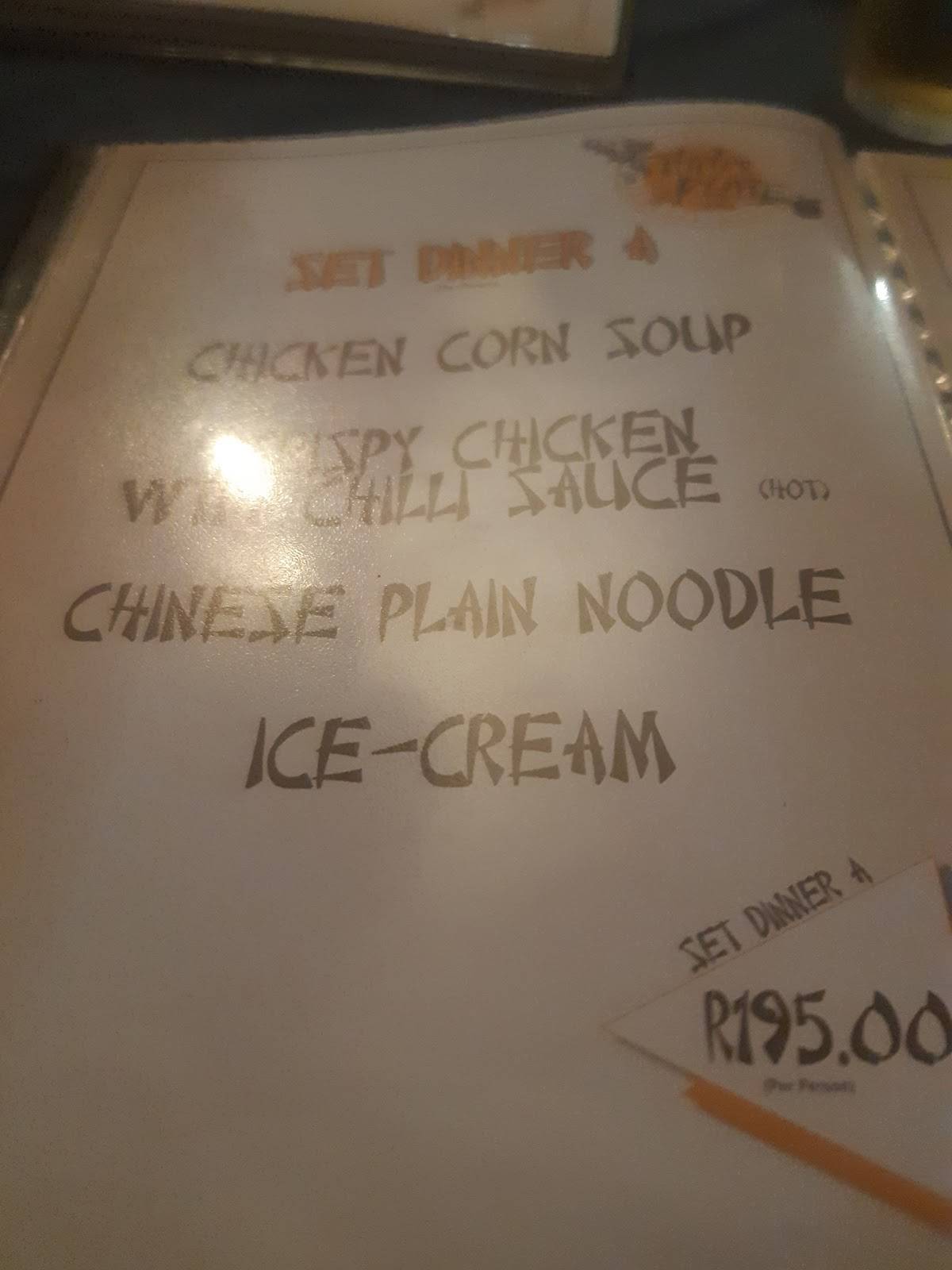 Menu at China Plate restaurant, Durban