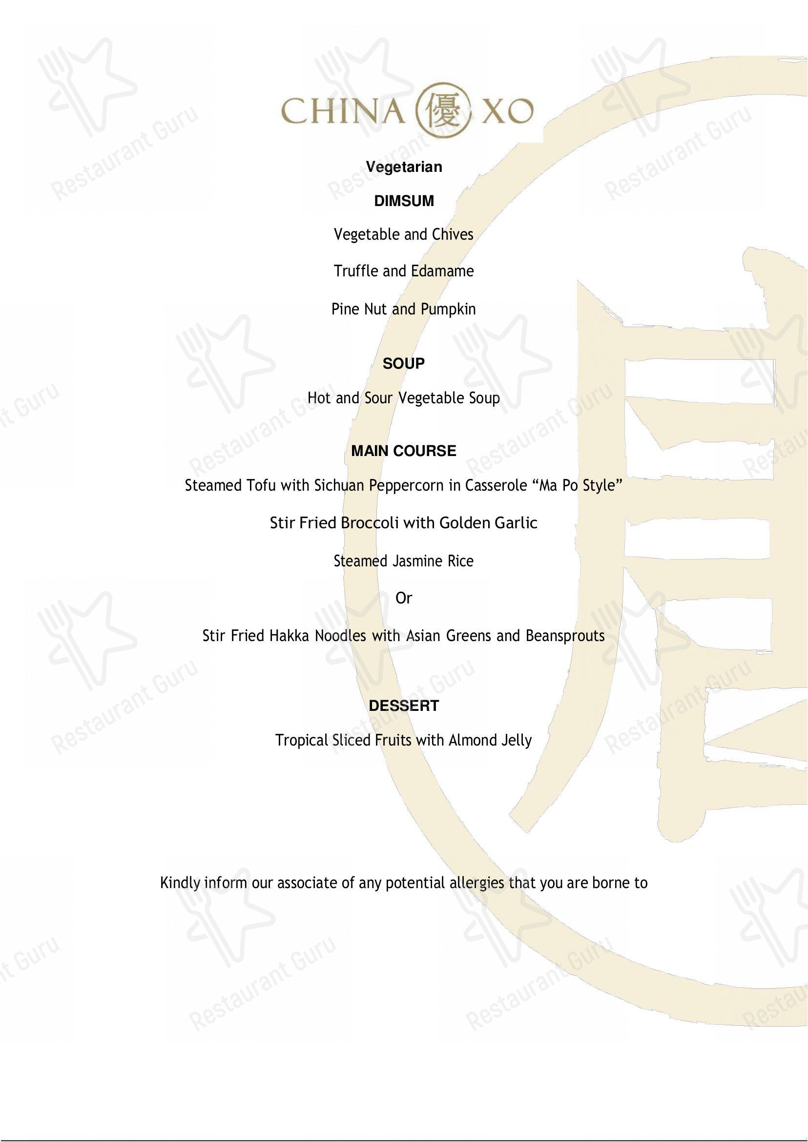 China XO in Chennai - Menu bar