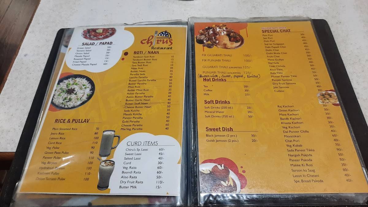 Chirus Restaurant and caterers menu