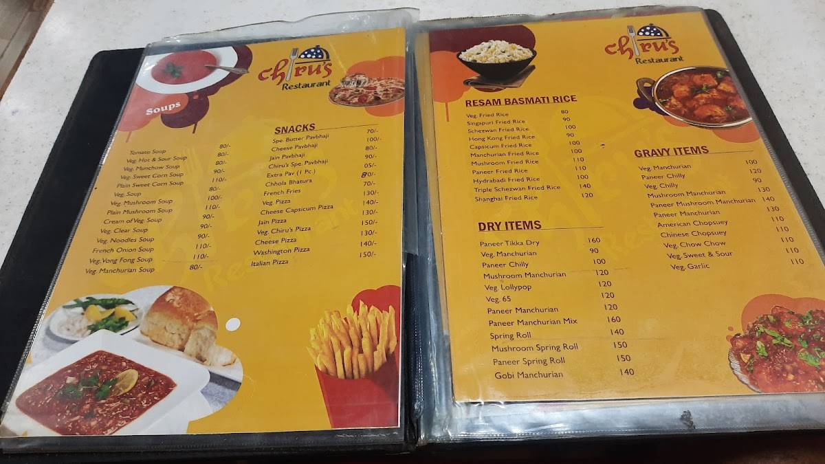 Chirus Restaurant and caterers menu