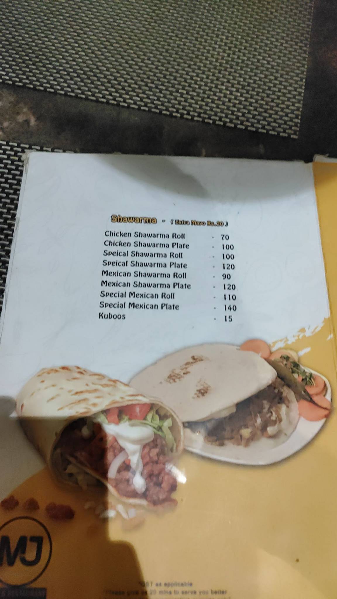 MJs Cafe & Restaurant menu