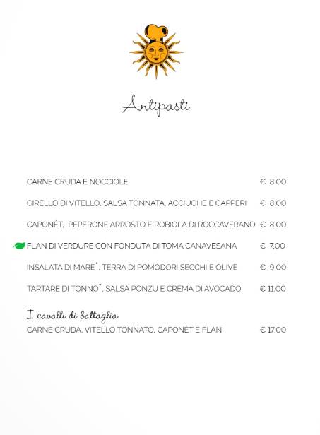 Menu di Ristorante Locanda del Sole 
