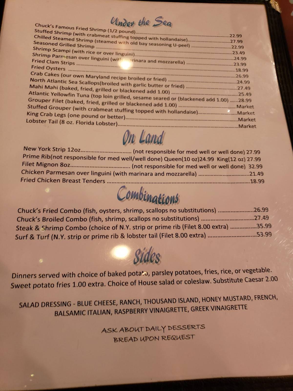 Menu at Chuck's Seafood Restaurant, Fort Pierce