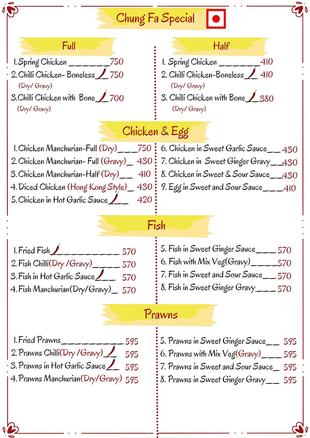 Chung Fa Chinese Restaurant menu