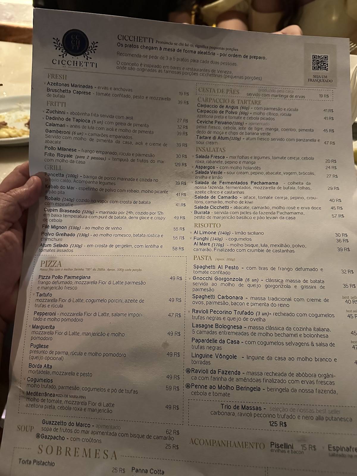 Cicchetti Praia da Pipa cardápio
