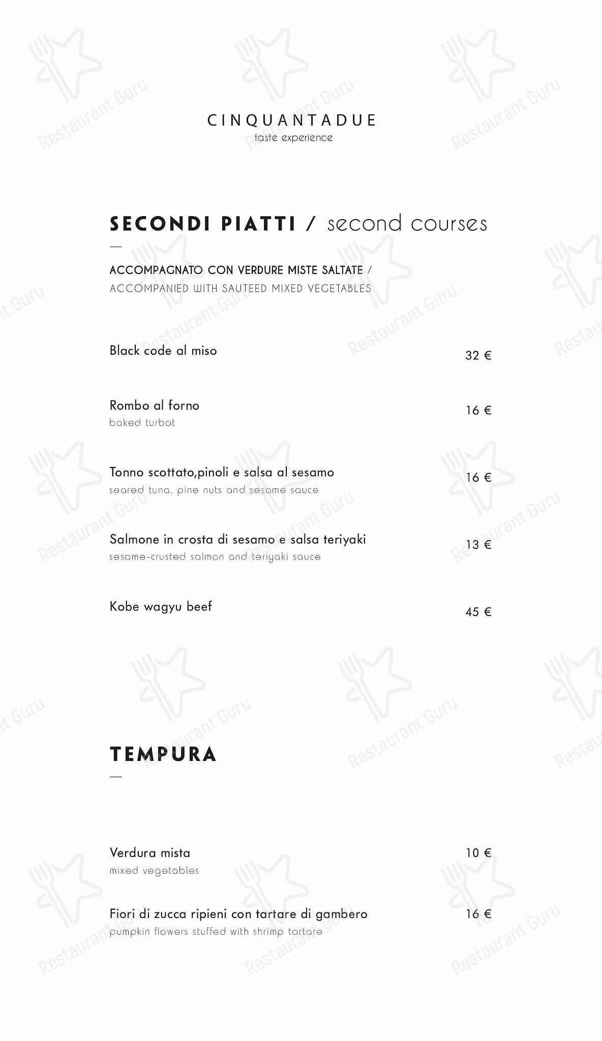 Cinquantadue Milano in Milano - Menu