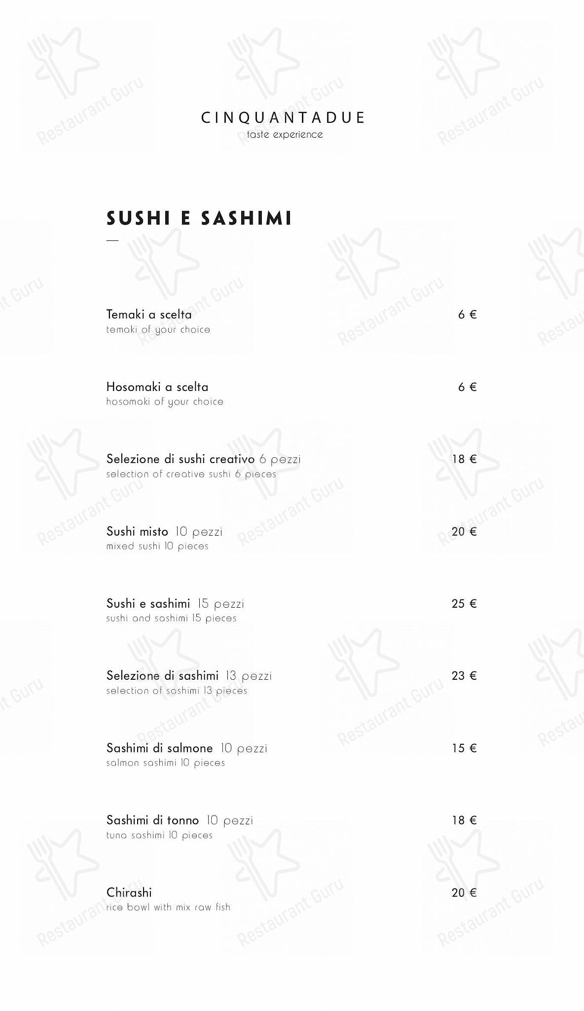 Menu per Cinquantadue Milano in Milano