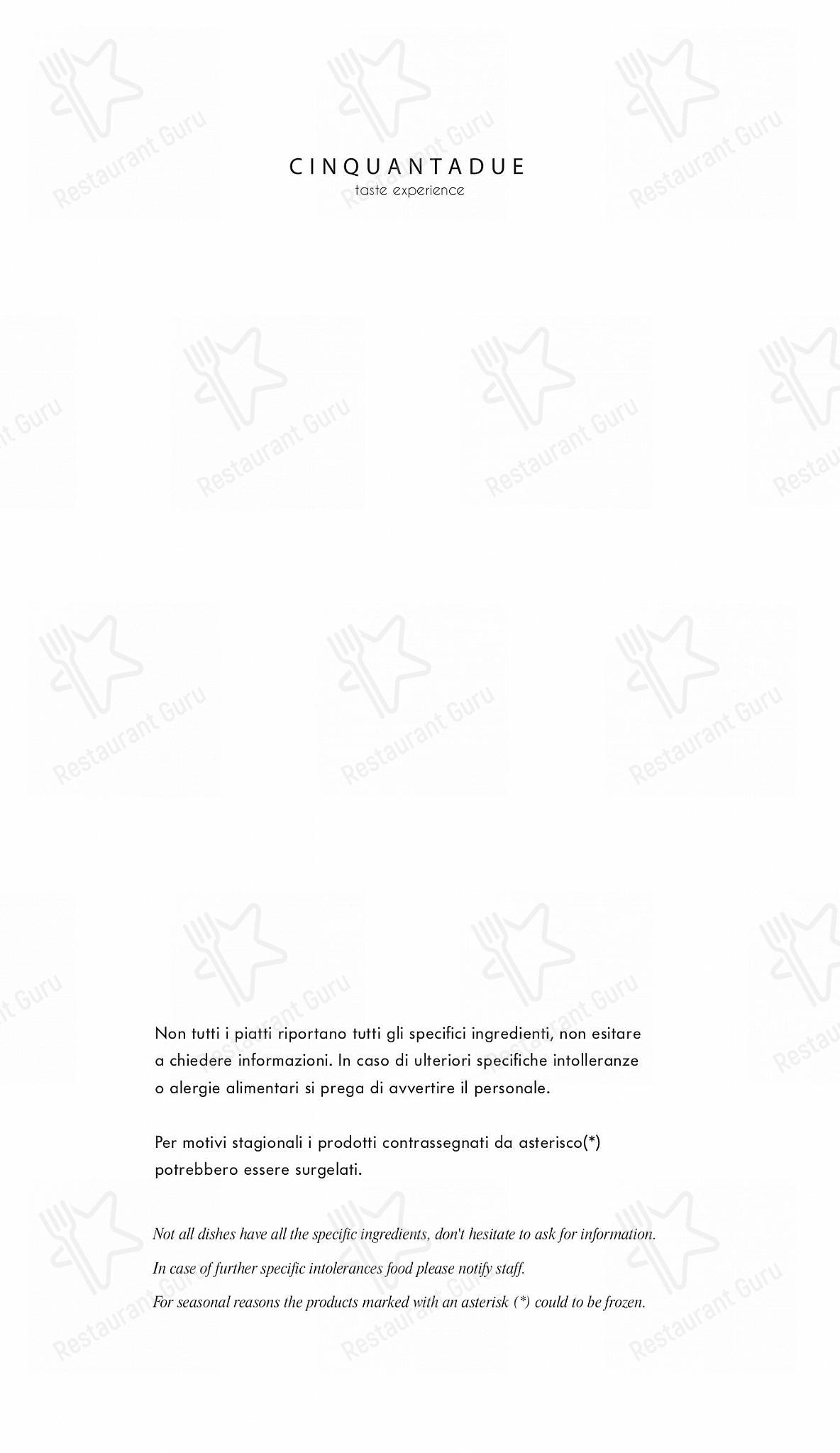 Menu di Cinquantadue Milano - Menu