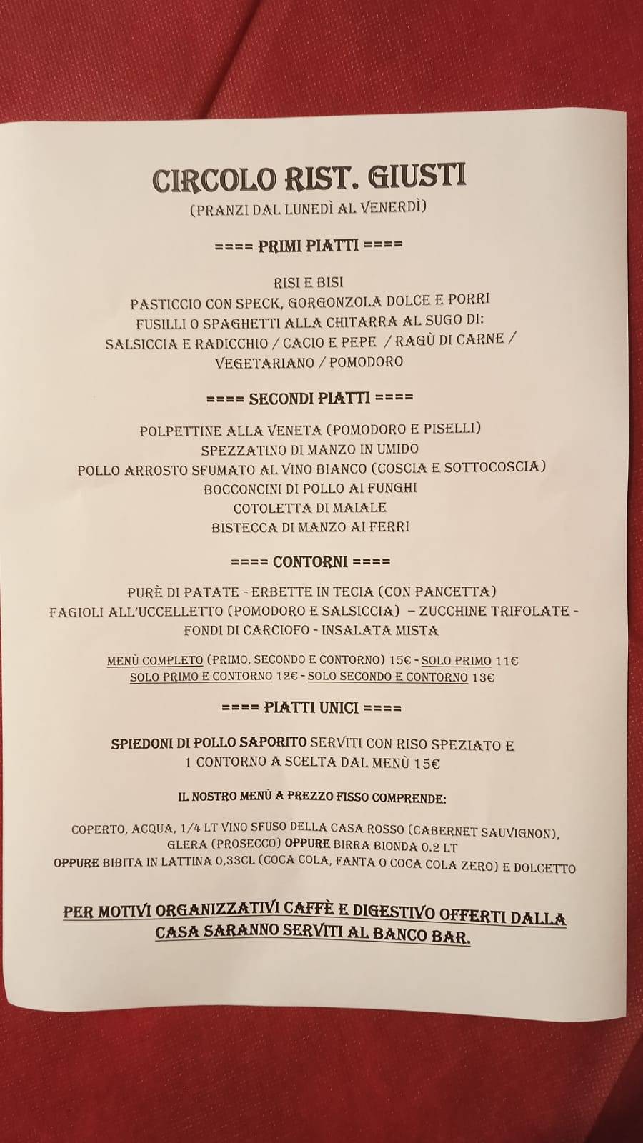 Menu di Circolo RIST. Giusti 