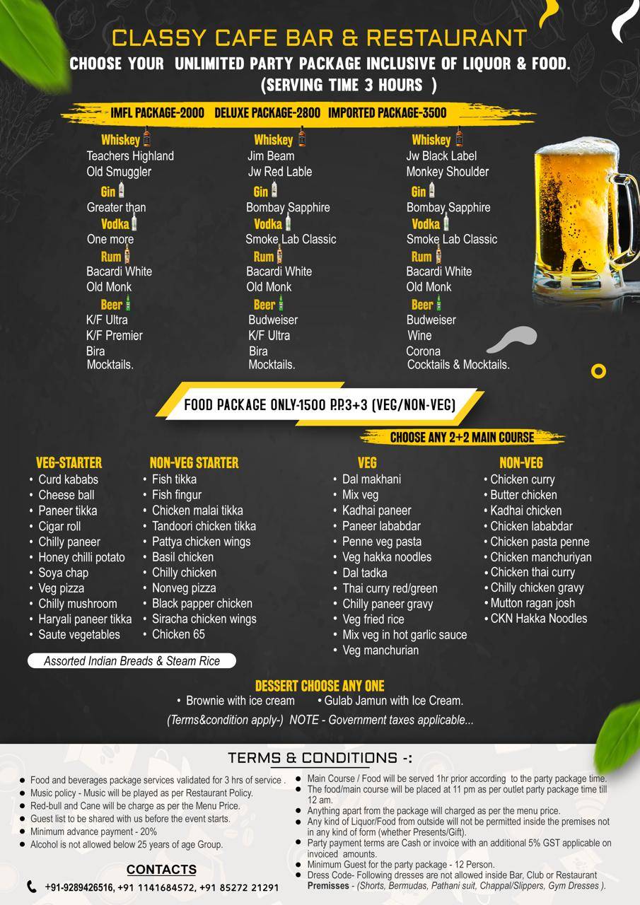 Classy Cafe Bar & Restaurant menu