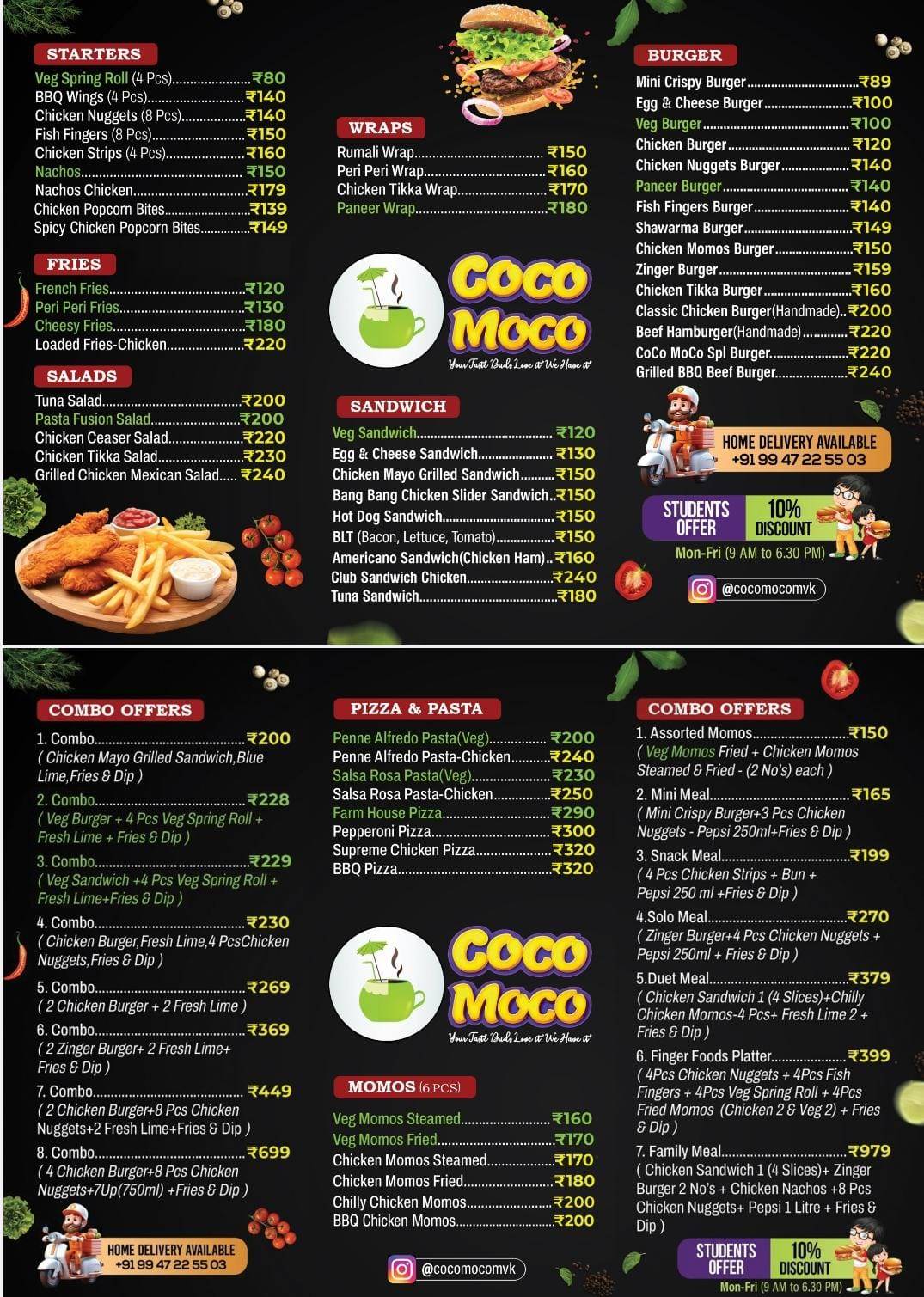 CoCo MoCo, Café menu