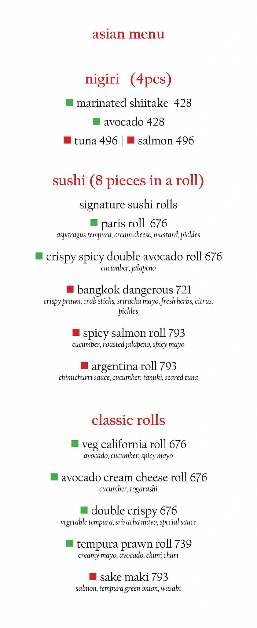 Cohiba Bar & Kitchen menu