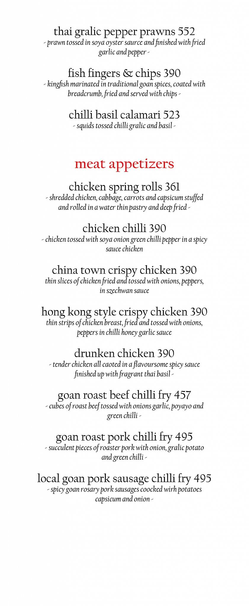 Cohiba Bar & Kitchen menu