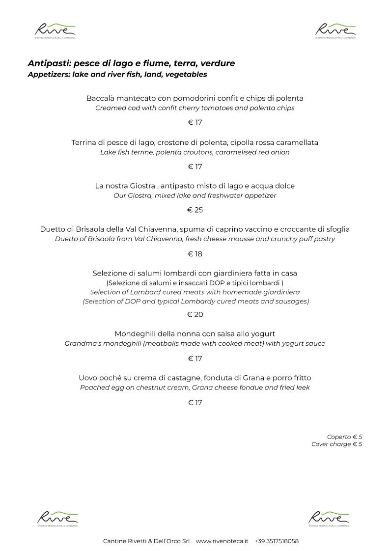 Menu di Rive Enoteca 