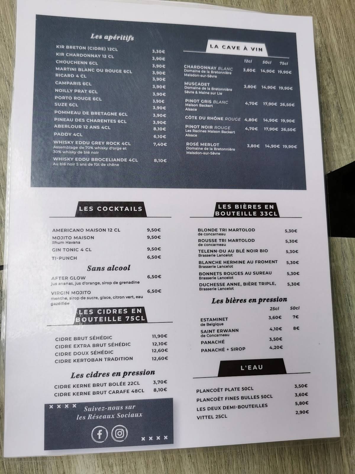 Menu de L'Ecume Crêperie - Ville Close