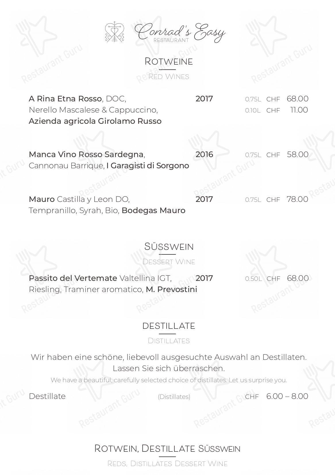 Conrad's easy in Silvaplana - Wine Menu