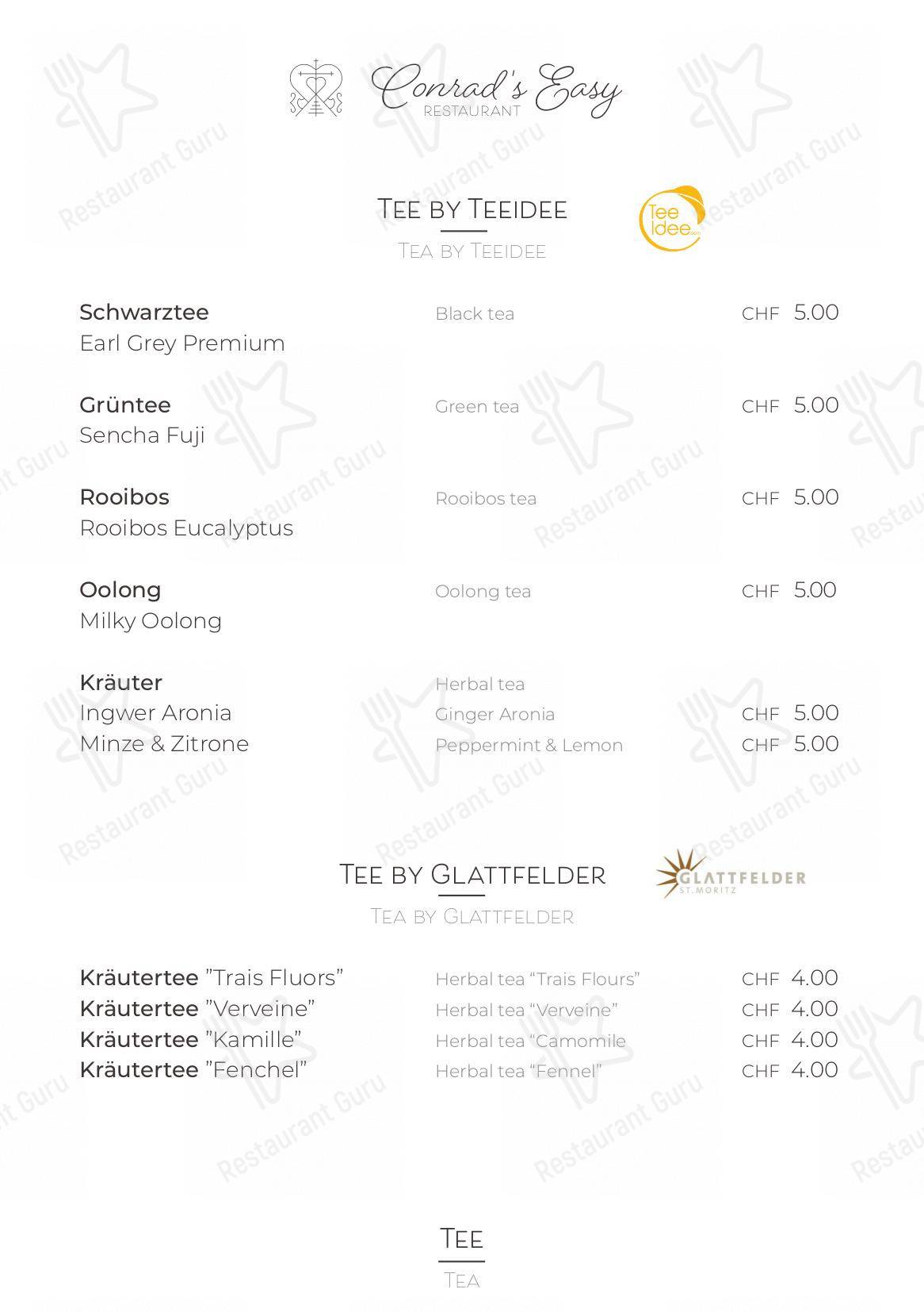 Wine Menu per Conrad's easy in Silvaplana