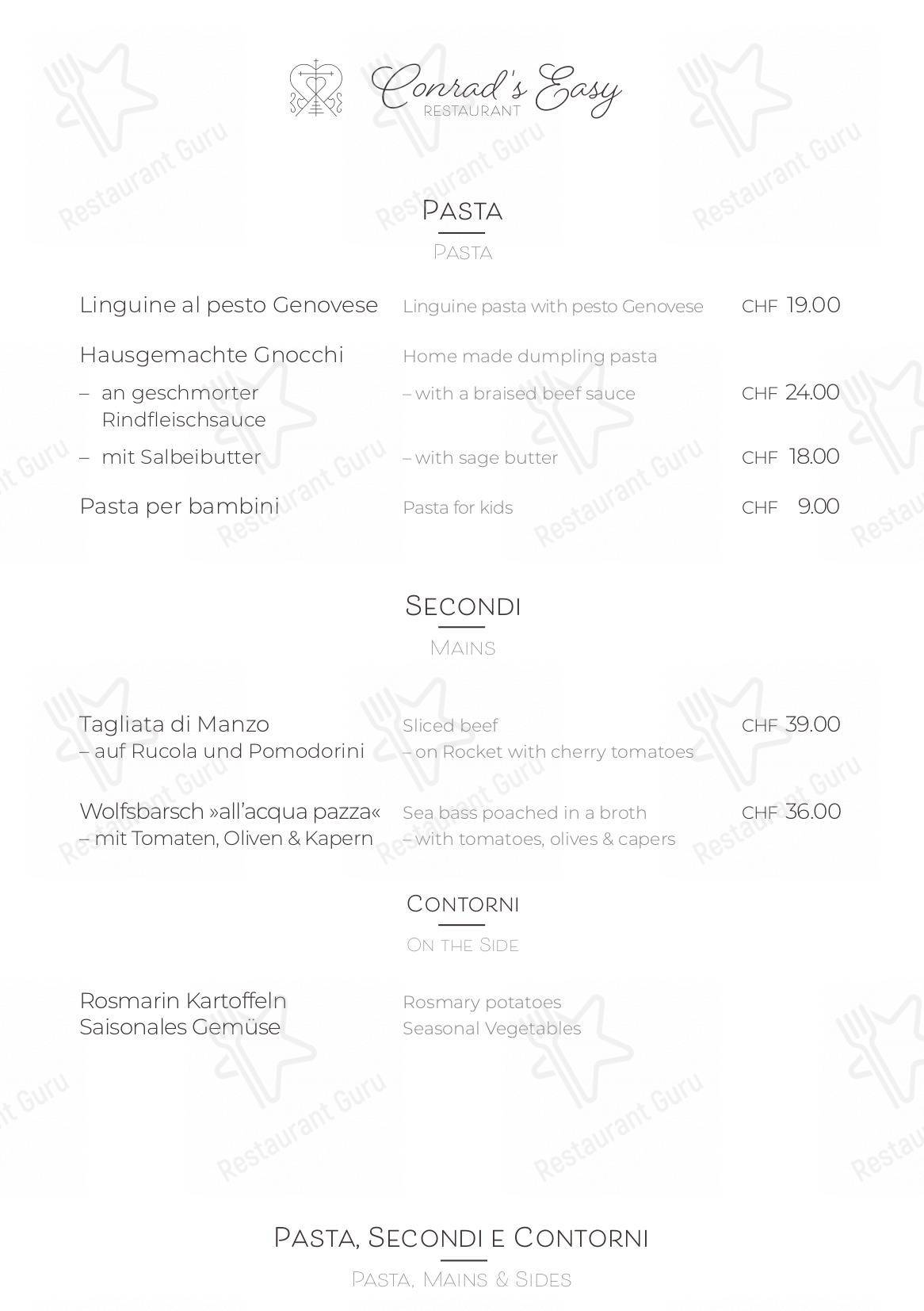 Wine Menu per Conrad's easy in Silvaplana