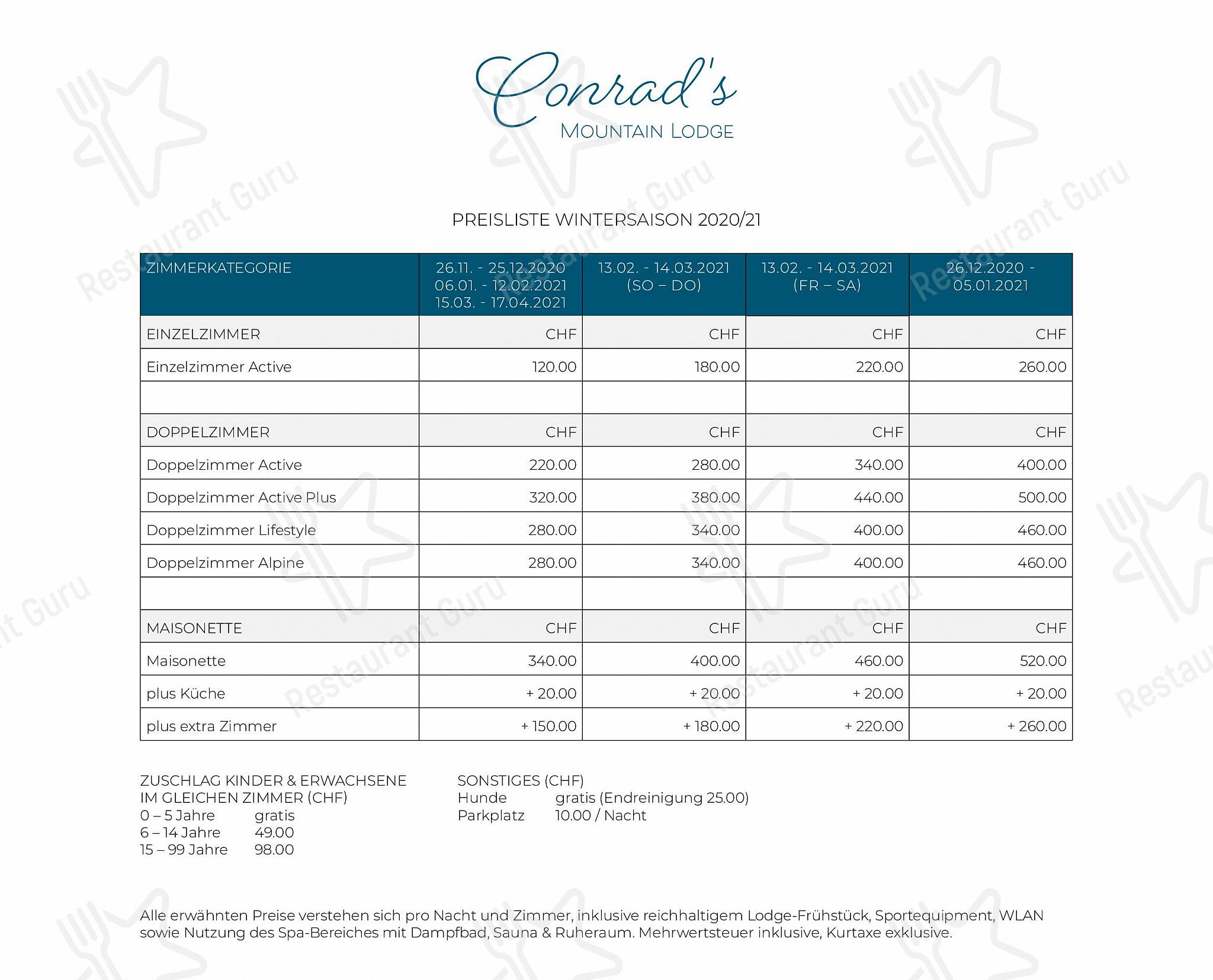 Conrad's easy in Silvaplana - Wine Menu