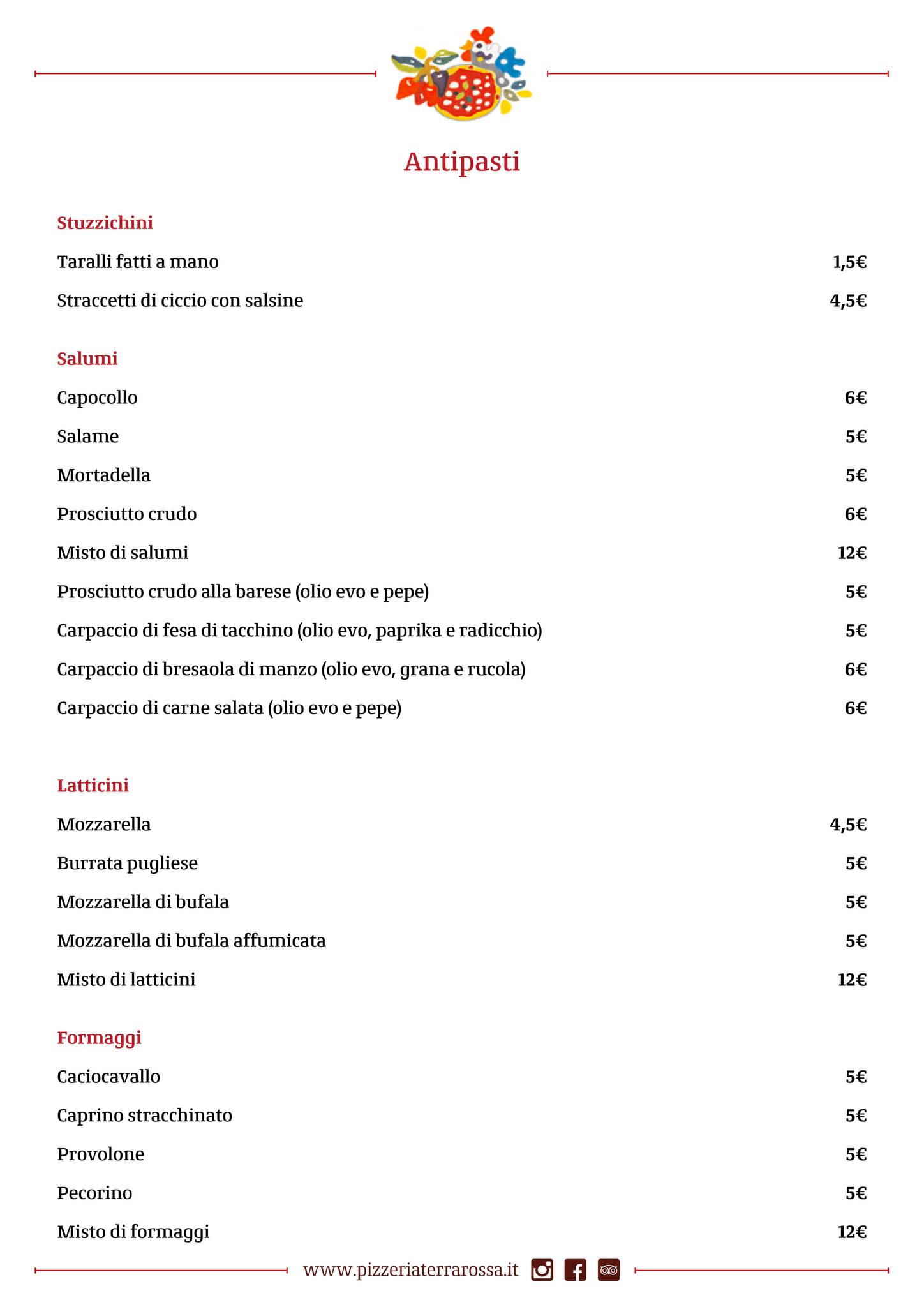 Menu di Pizzeria Terrarossa 