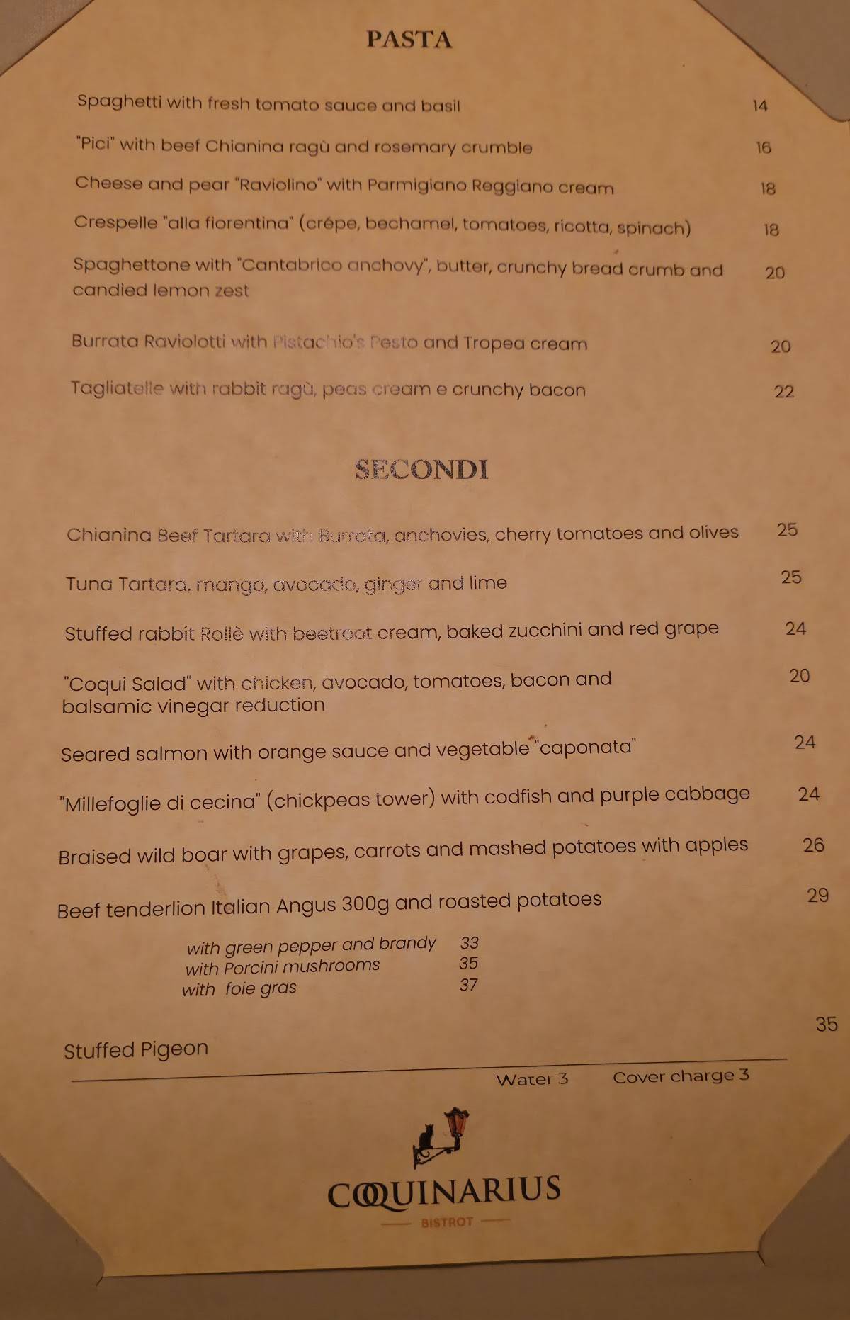 Menu di Coquinarius 