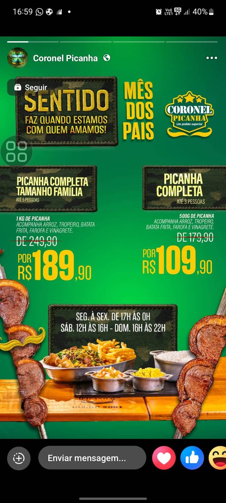 Coronel Picanha cardápio