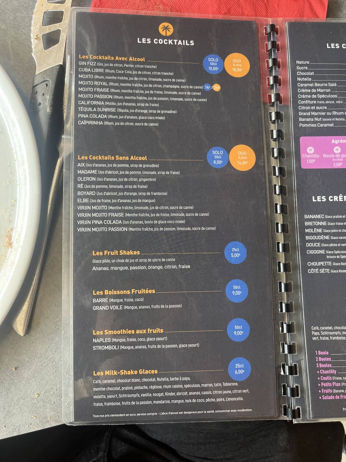 Menu de Côté Mer Frontignan