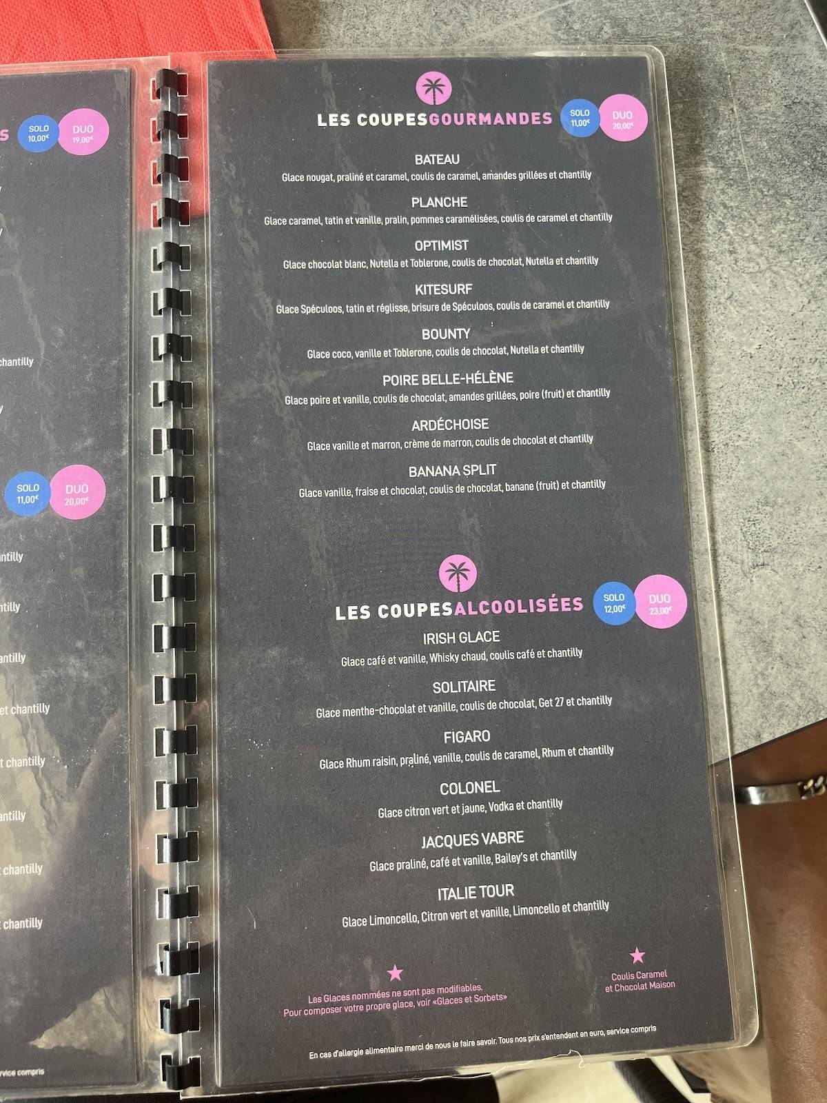 Menu de Côté Mer Frontignan