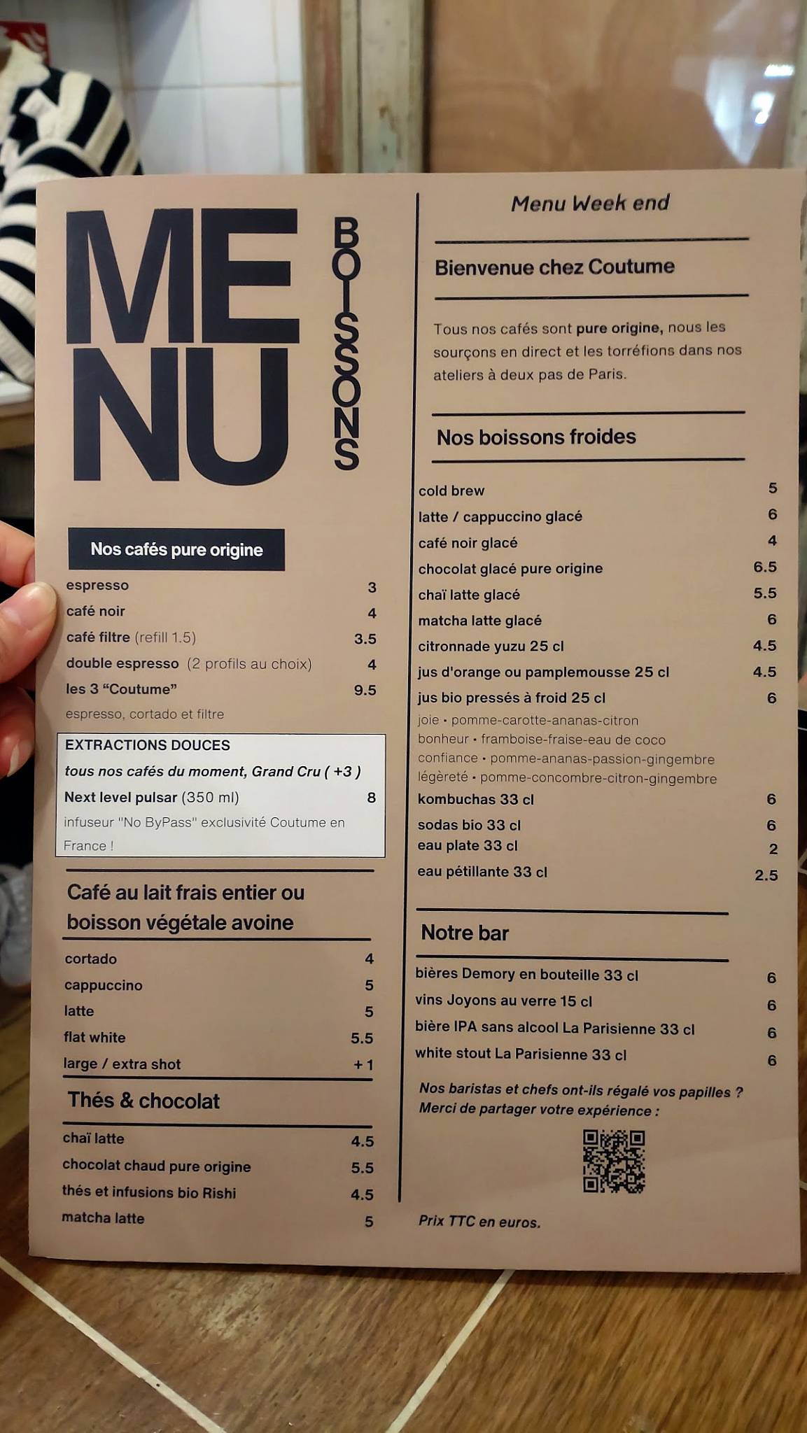 Menu de Coutume Babylone | Torréfacteur | Coffee shop | Brunch