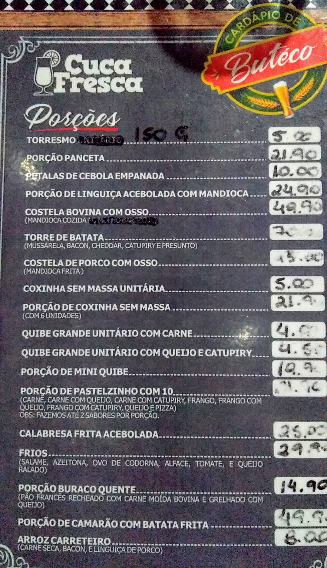 Cuca Fresca cardápio
