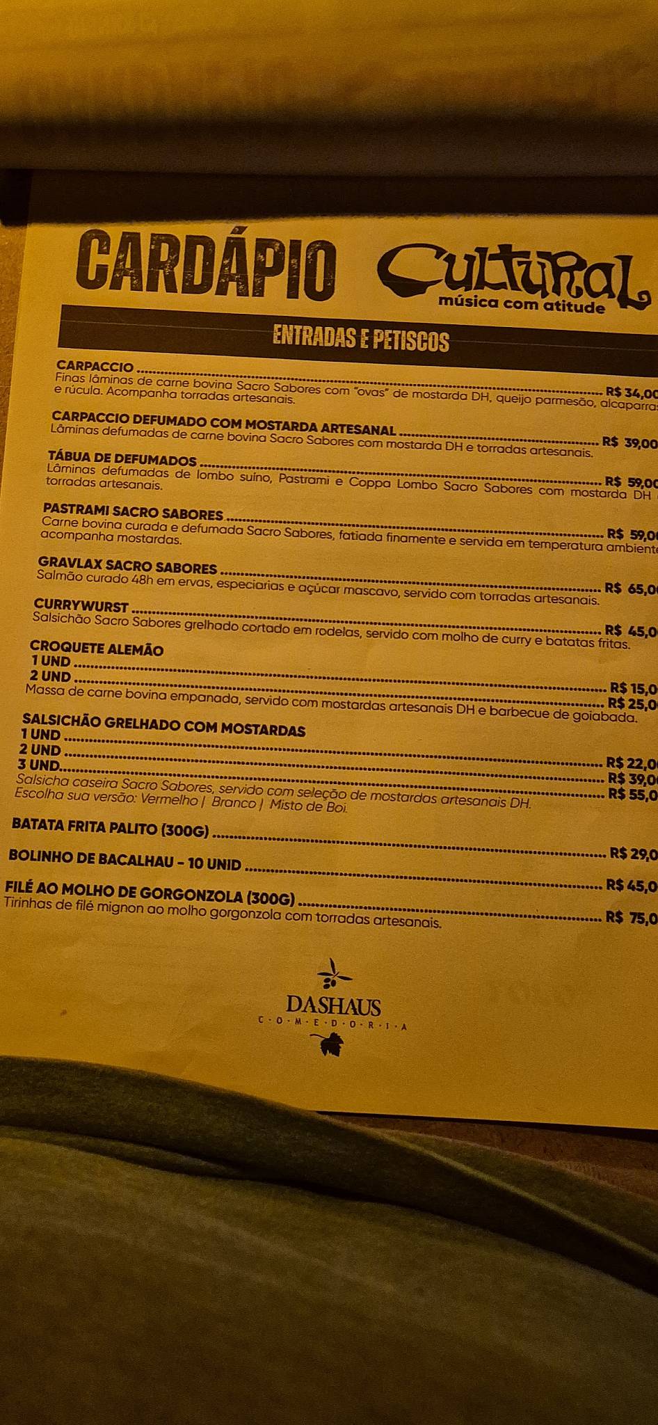 Cultural Bar cardápio