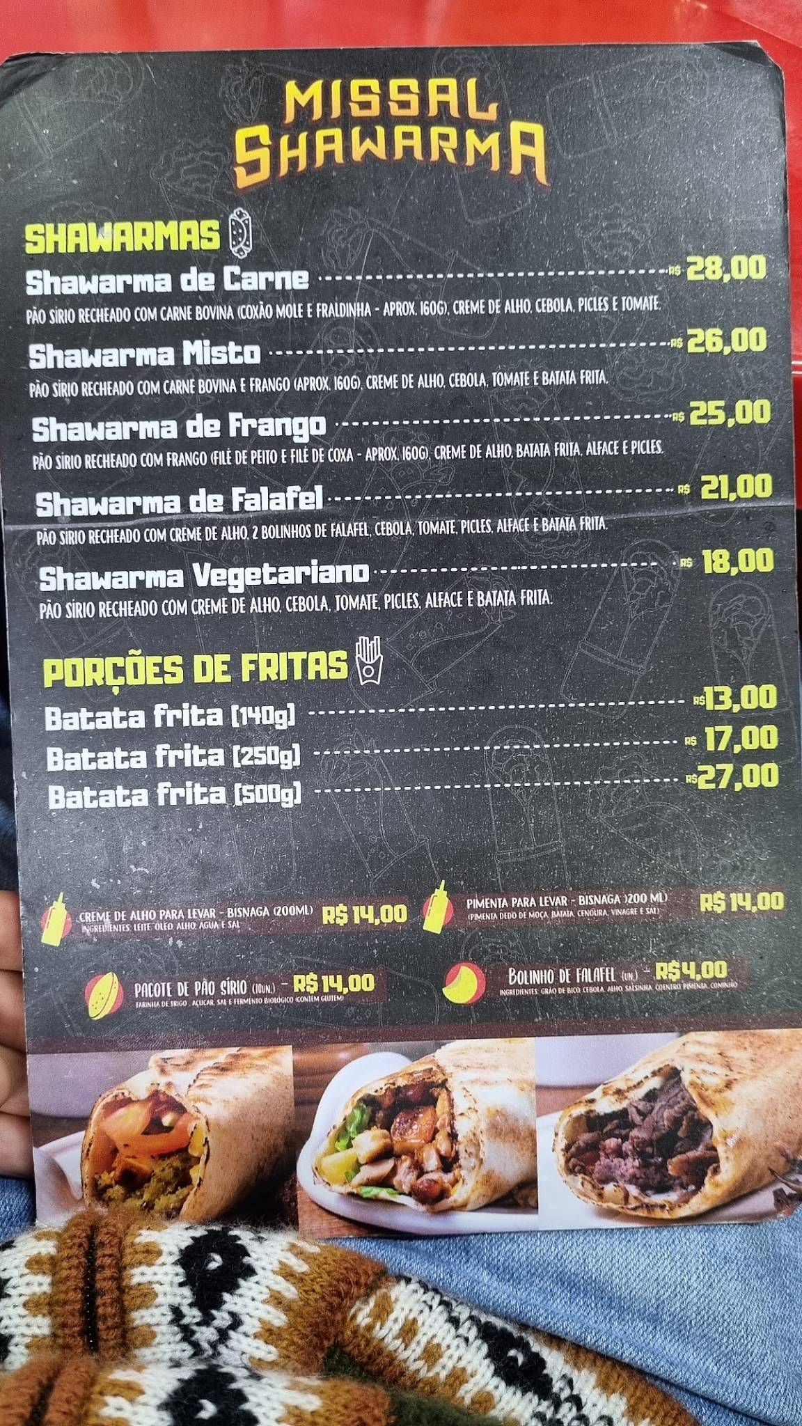 Lanches Missal Shawarma cardápio