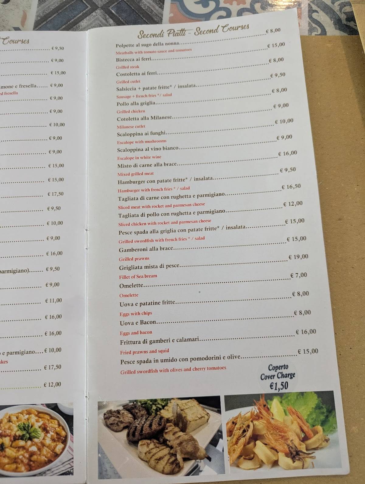 Menu di Da Nello take away trattoria pizzeria 