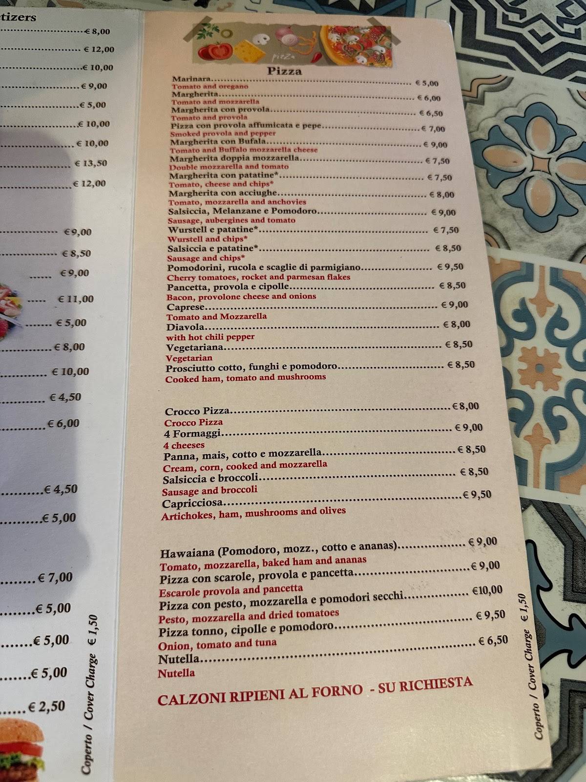 Menu di Da Nello take away trattoria pizzeria 