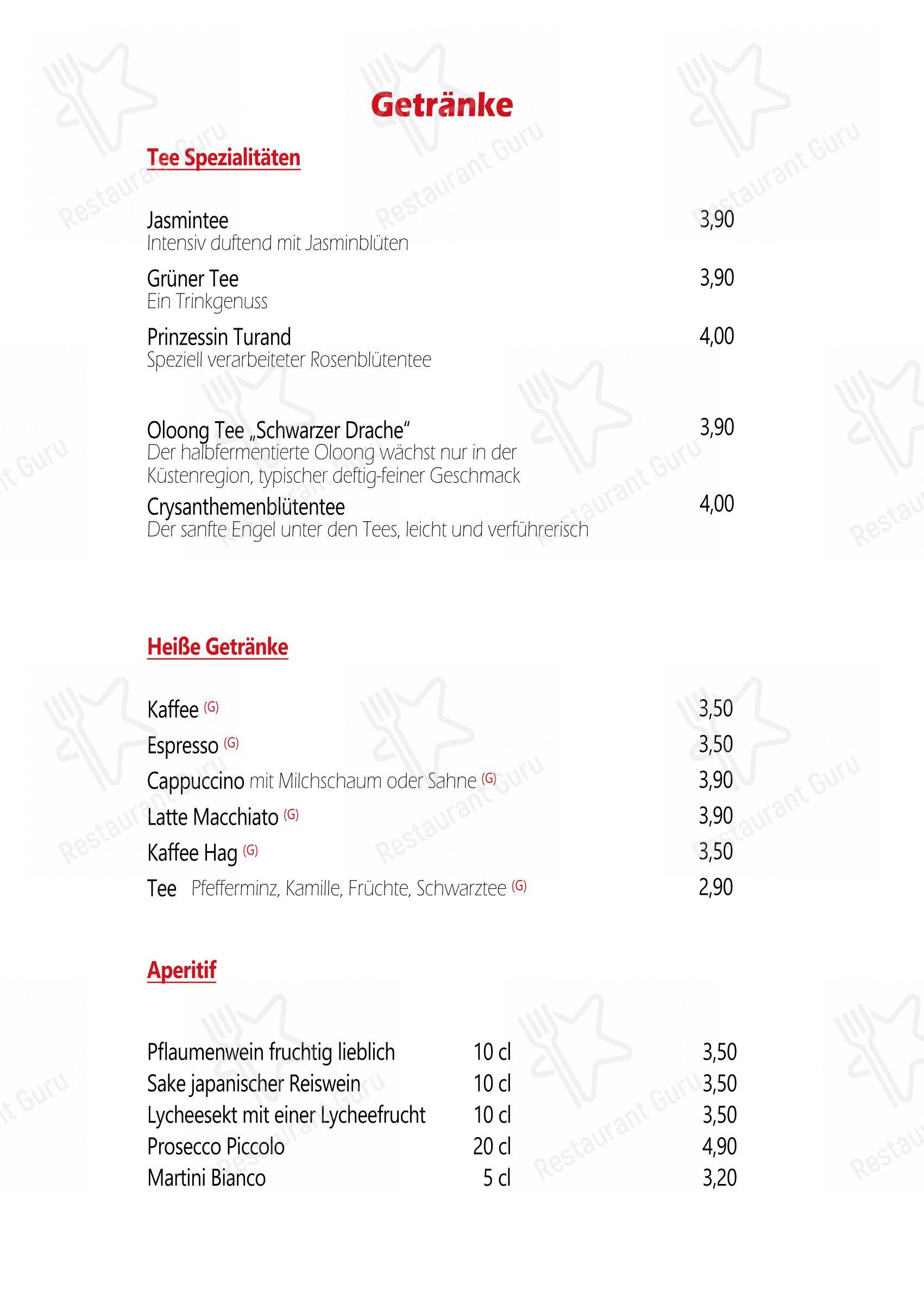 Menu pour Da Yang - plats et boissons
