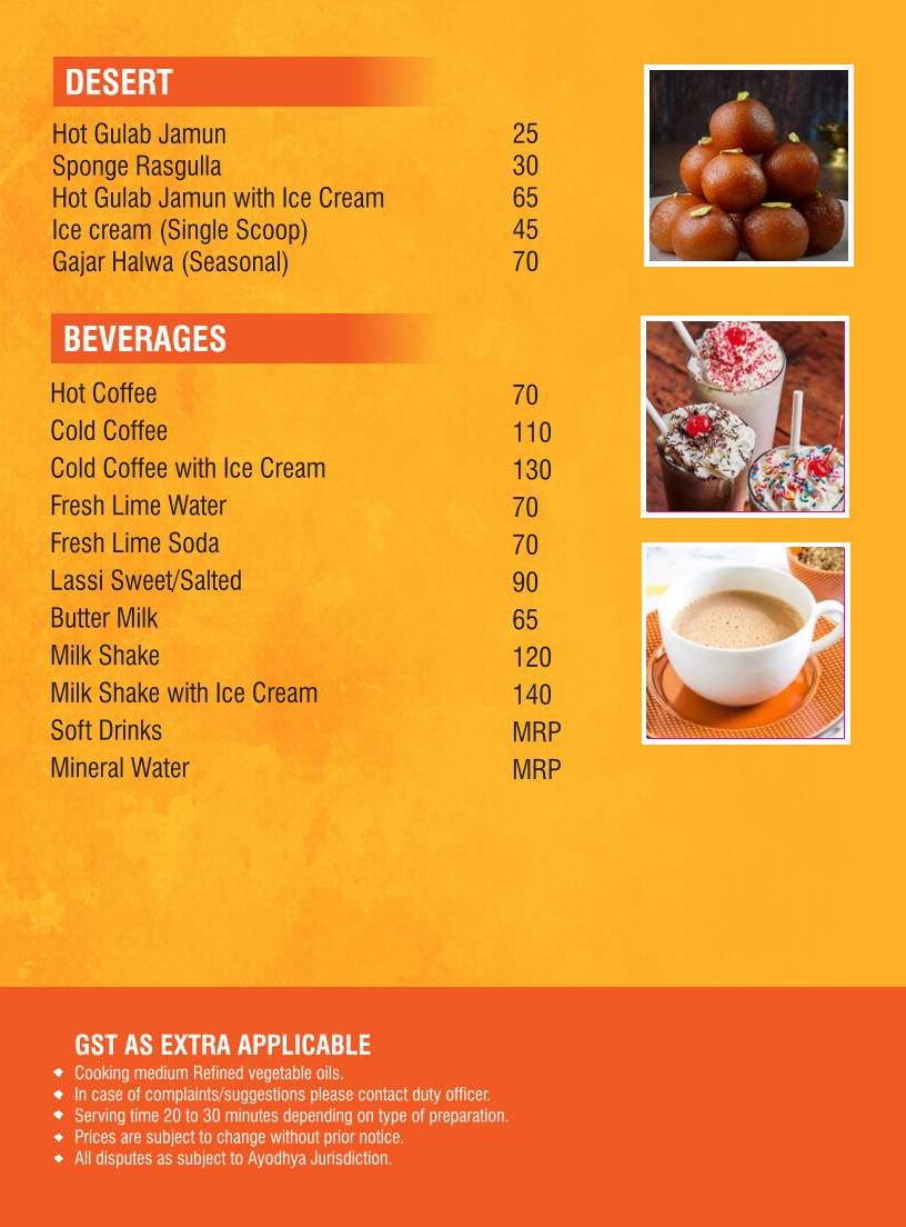 Dalmia's Saffron Vatika Restaurant menu