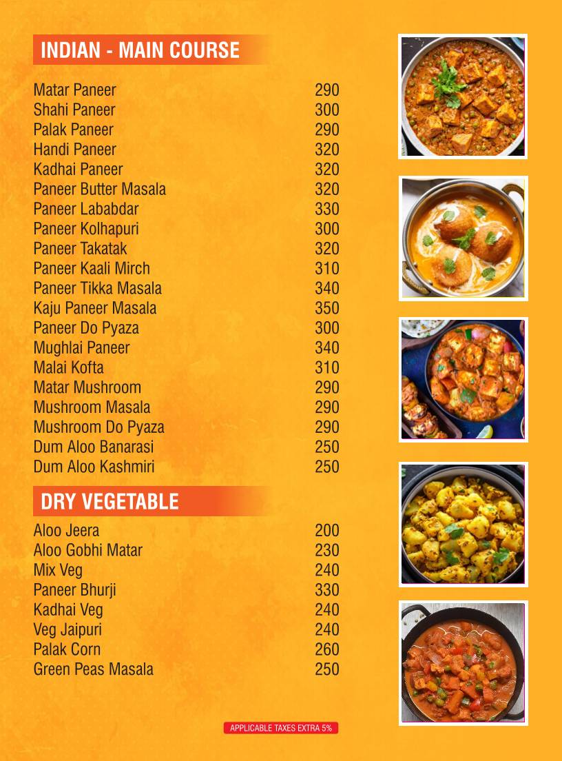 Dalmia's Saffron Vatika Restaurant menu