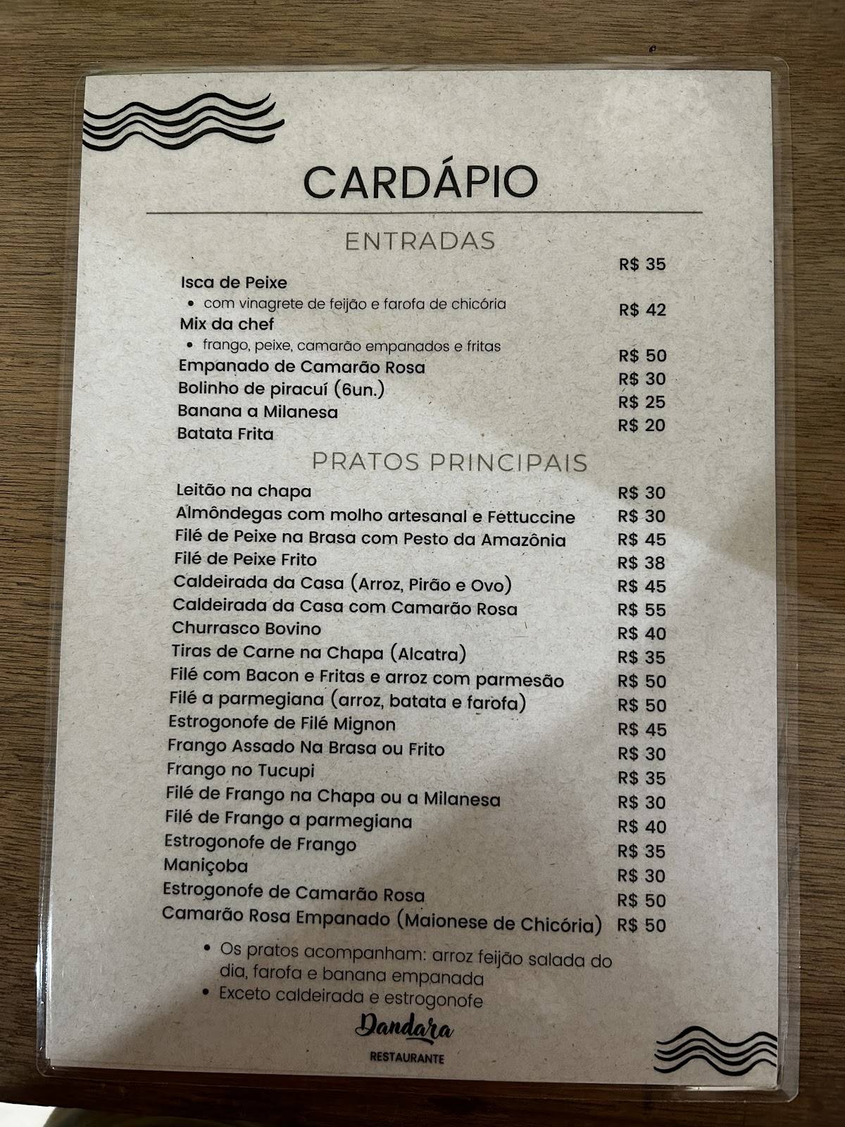 Dandara Restaurante cardápio
