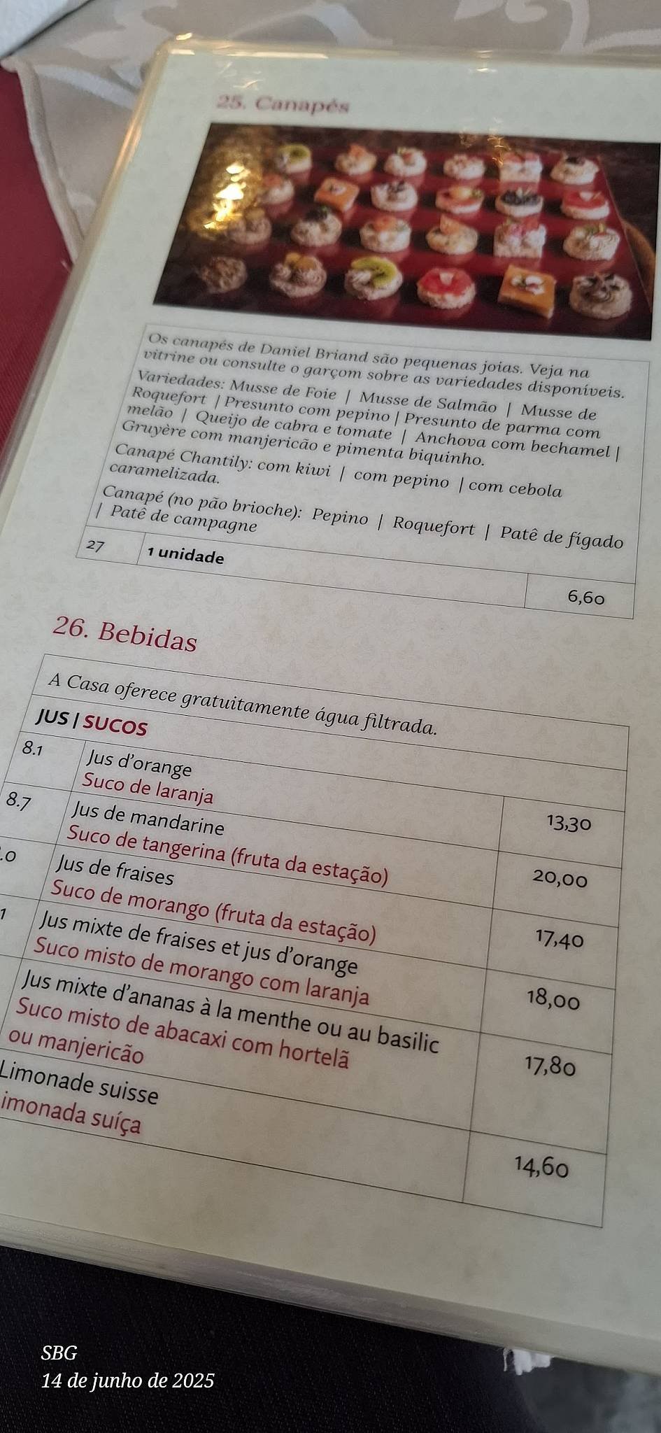 Daniel Briand Pâtissier e Chocolatier cardápio