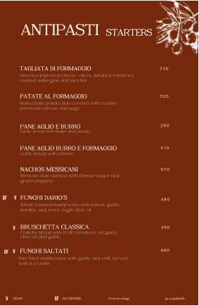 Dario's Restaurant Café Bar menu