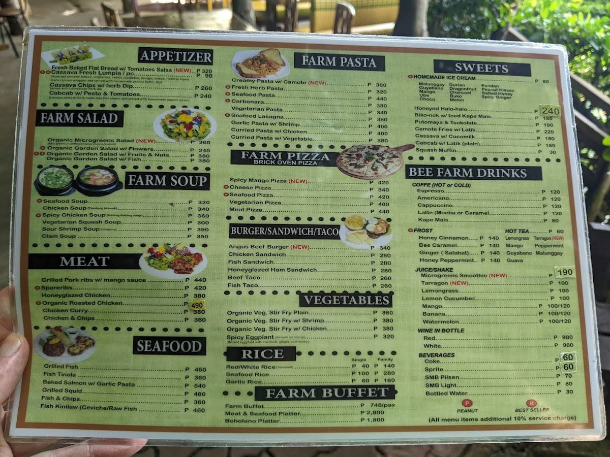 Menu at Bohol Bee Farm restaurant, Dauis