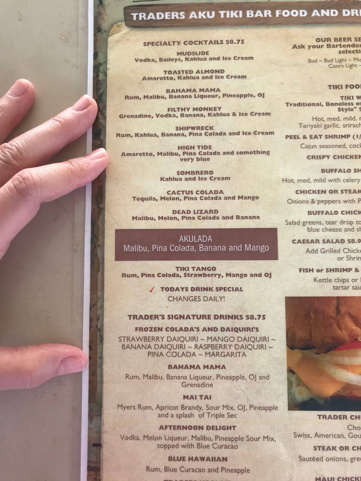 Menu at Traders Restaurant & Tiki Lounge, Daytona Beach
