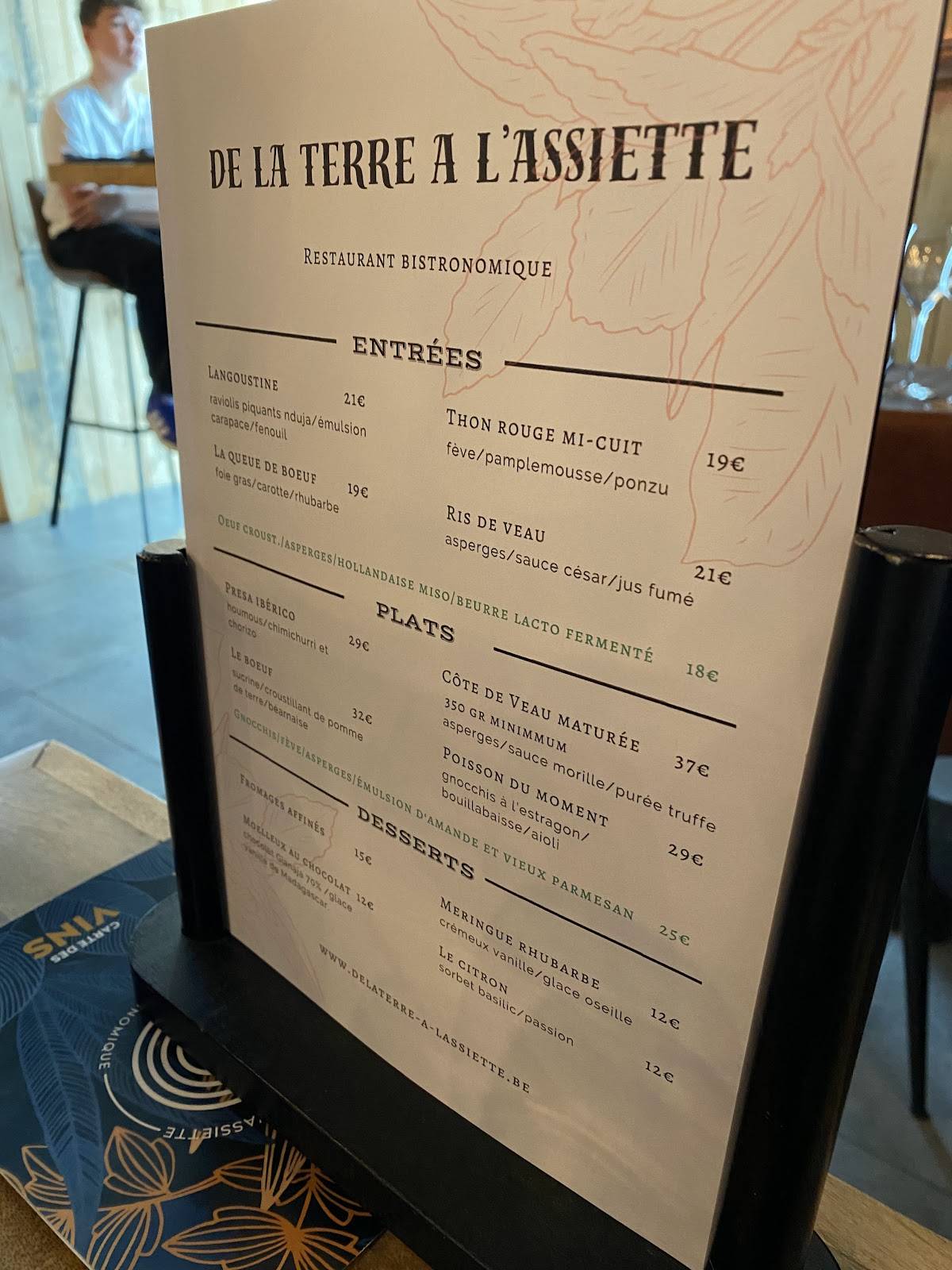 Menu de De la Terre à l'Assiette