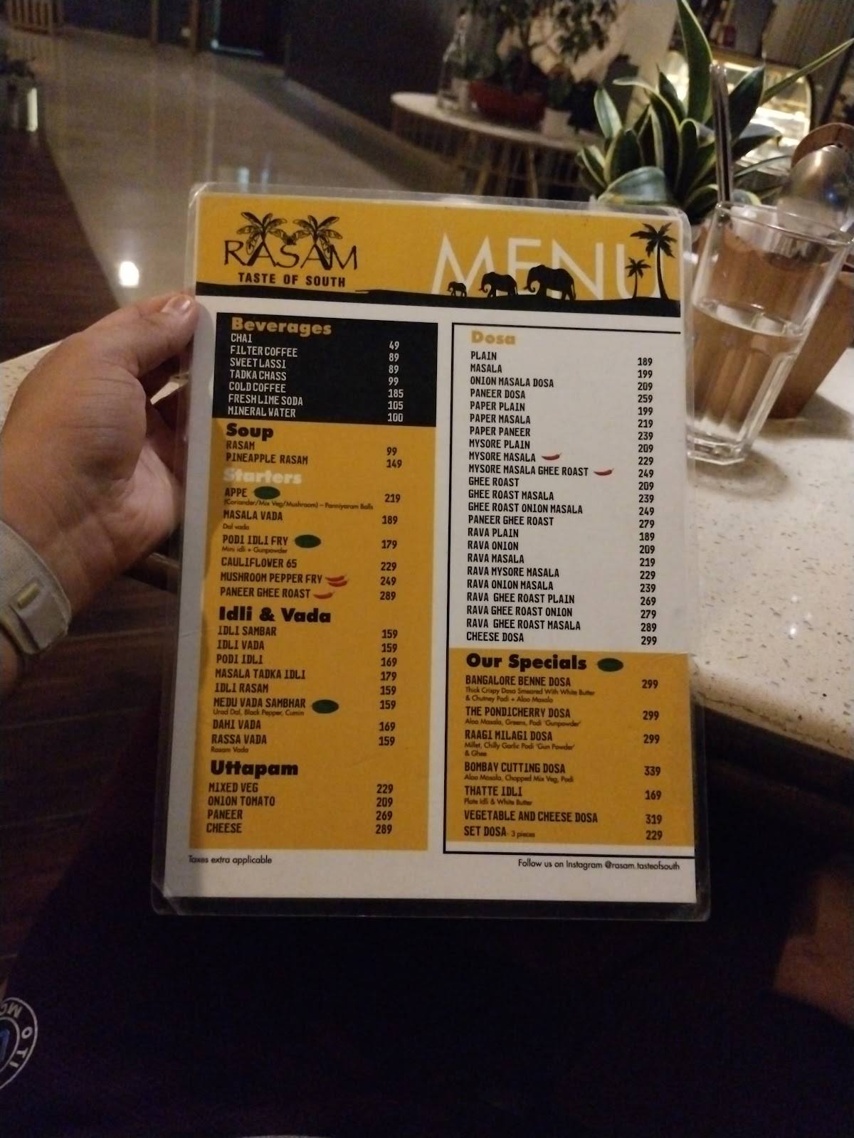 Rasam - Taste of South menu