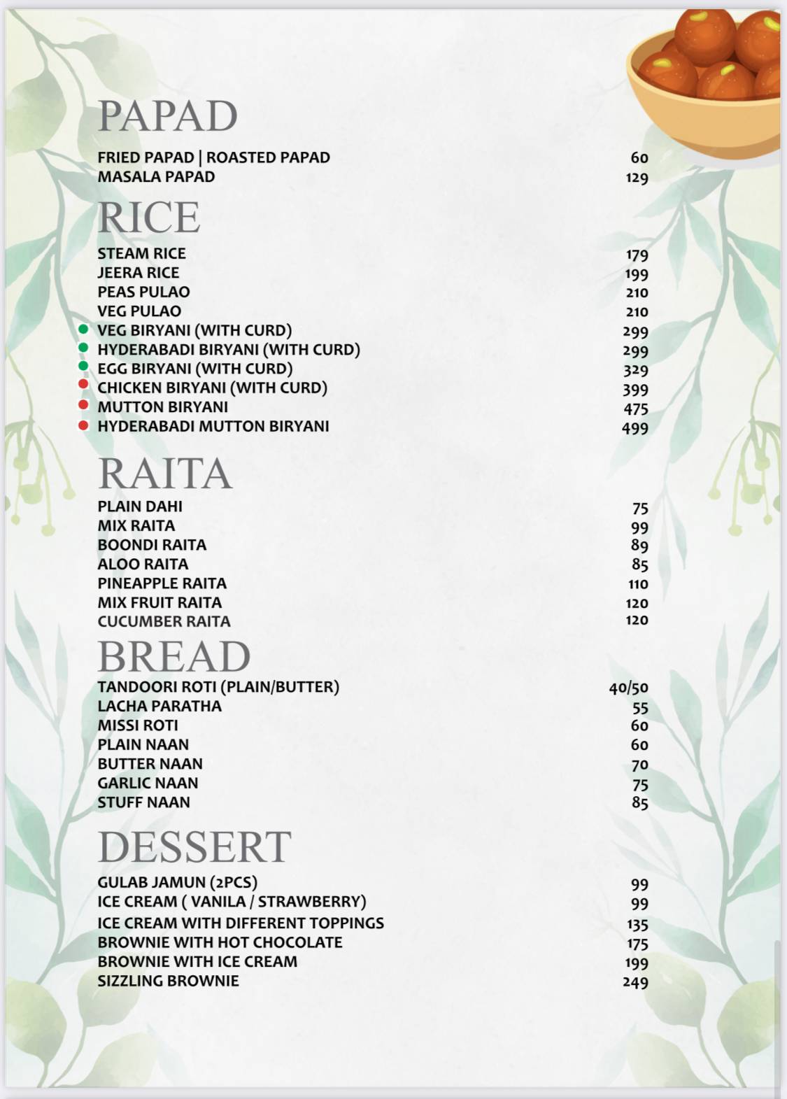 Talab Cafe, Restaurant & Bar menu